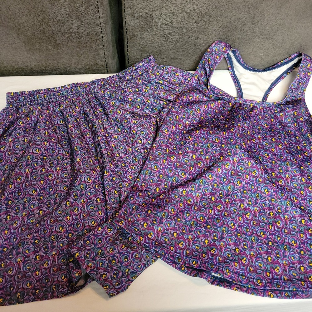 IN SPORT Women's Activewear Set Tank Top Shorts Purple Floral Print‎ Size Large